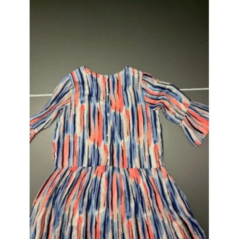 Gymboree Girls Size 14 Blue Coral Abstract Stripe Bell Sleeve Drop Waist Dress